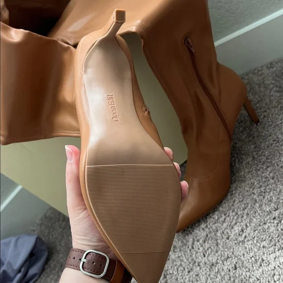 Open Edit EdKami Thigh High Over Knee Boots Stiletto Heels in Tan Mocha - Picture 2 of 5